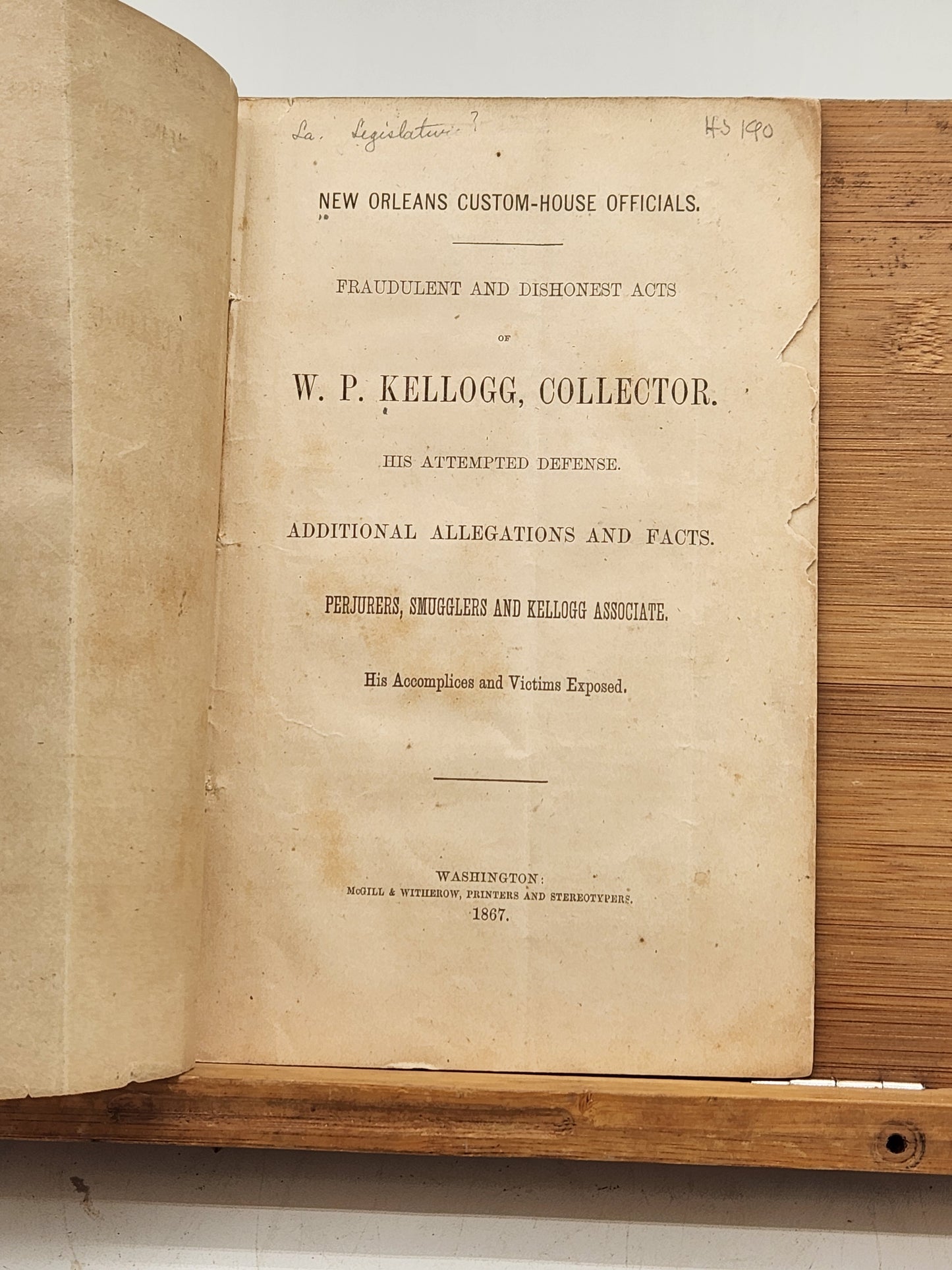 1867 Report Detailing Allegations Against W.P. Kellogg