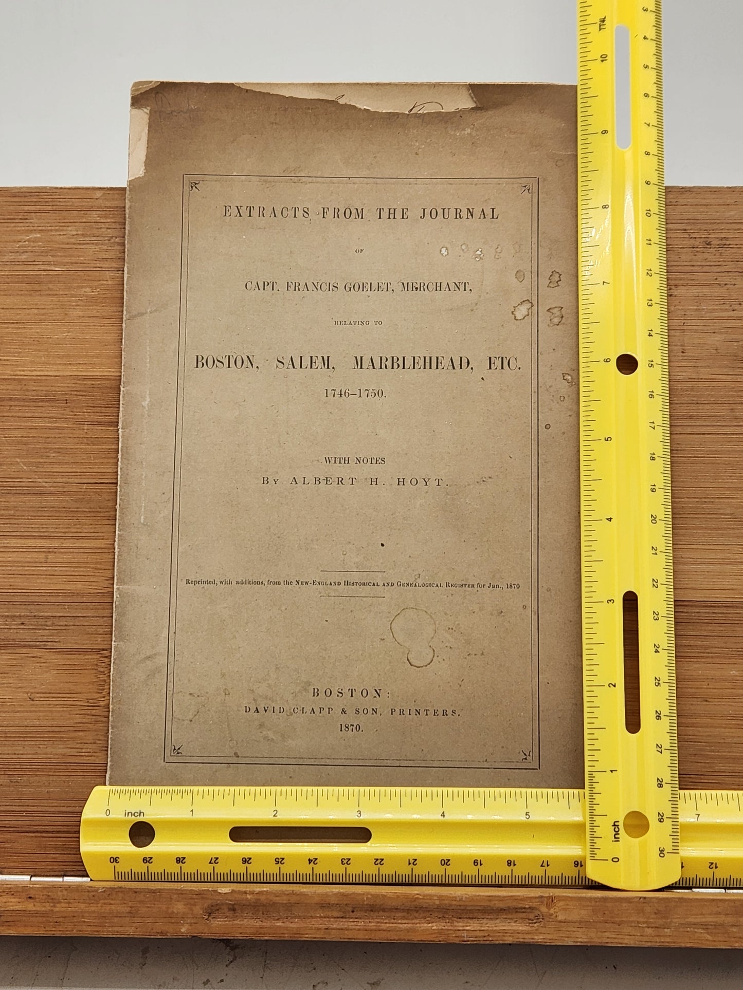 1870 Printing of Extracts from the Journal of Captain Francis Goelet