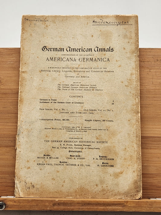 German American Annals from January/February 1909, previously owned by J. Hanno Deiler