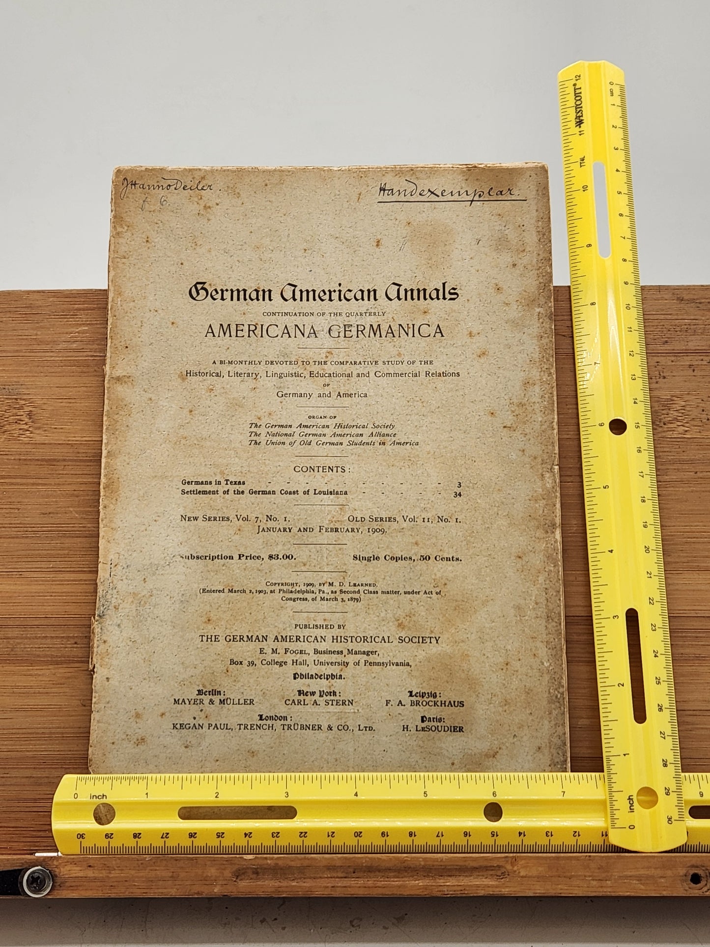 German American Annals from January/February 1909, previously owned by J. Hanno Deiler