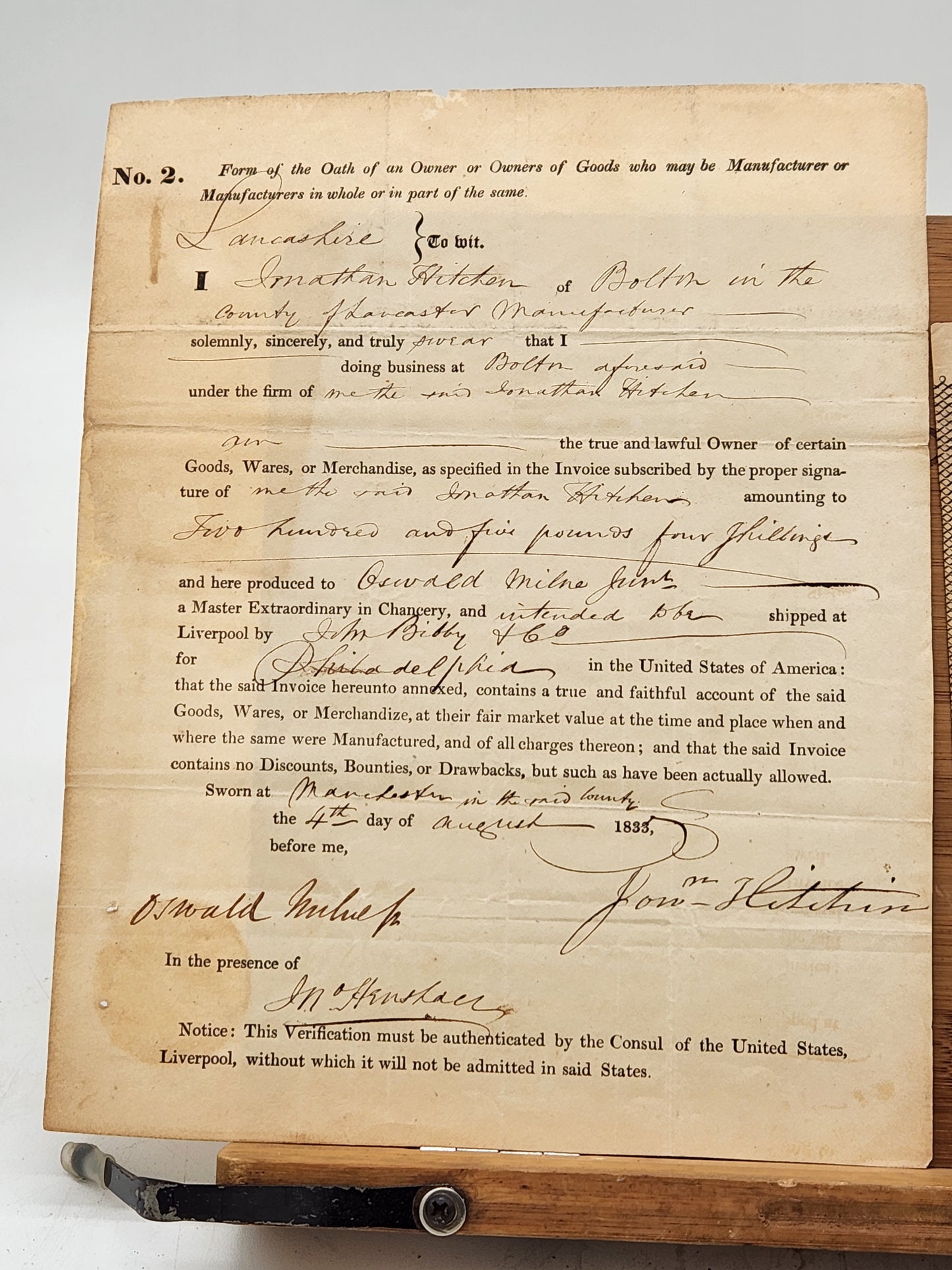 1830s trade-related legal documents signed by Francis B. Ogden