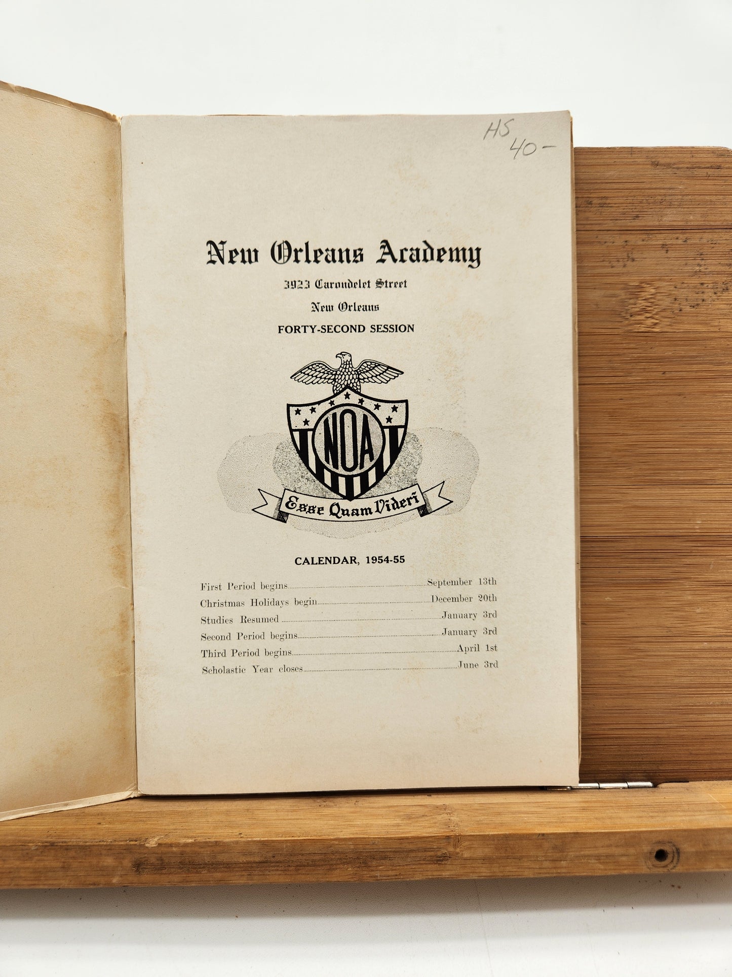 New Orleans Academy School Catalog 1954–55 Forty-Second Session New Orleans LA