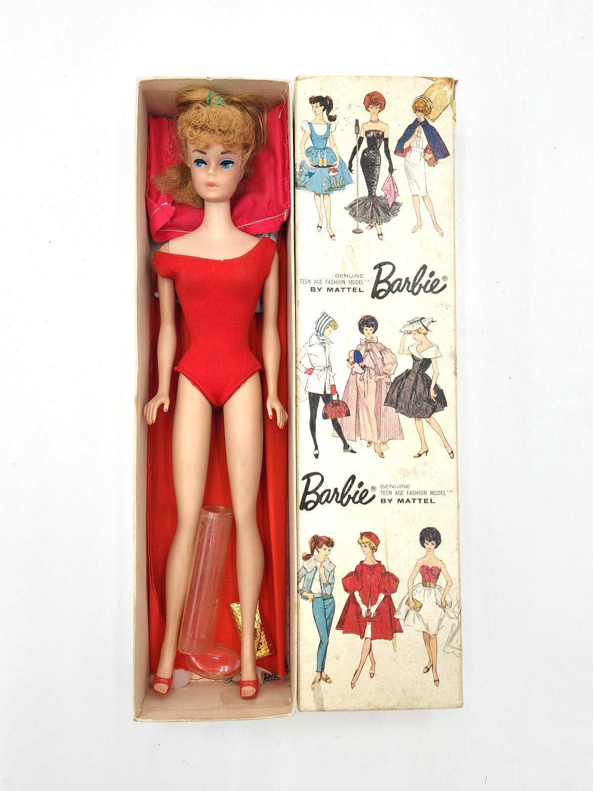 Vintage 1962 Retro Ponytail Barbie Thermos Metal Bottle Red Cup 10oz 8 Tall