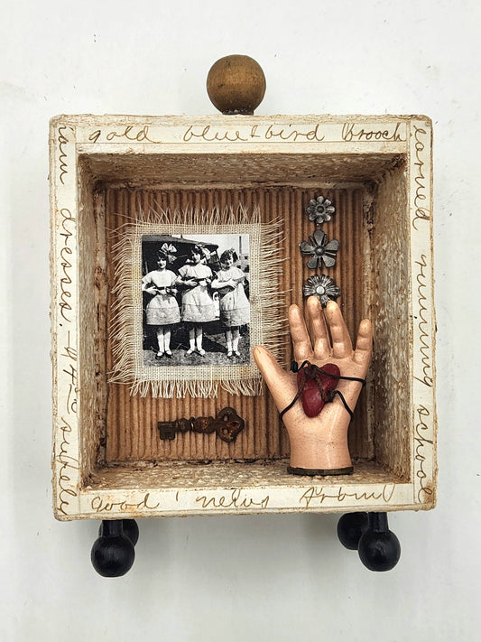 Assemblage Art - Heart in Hand, Sisters