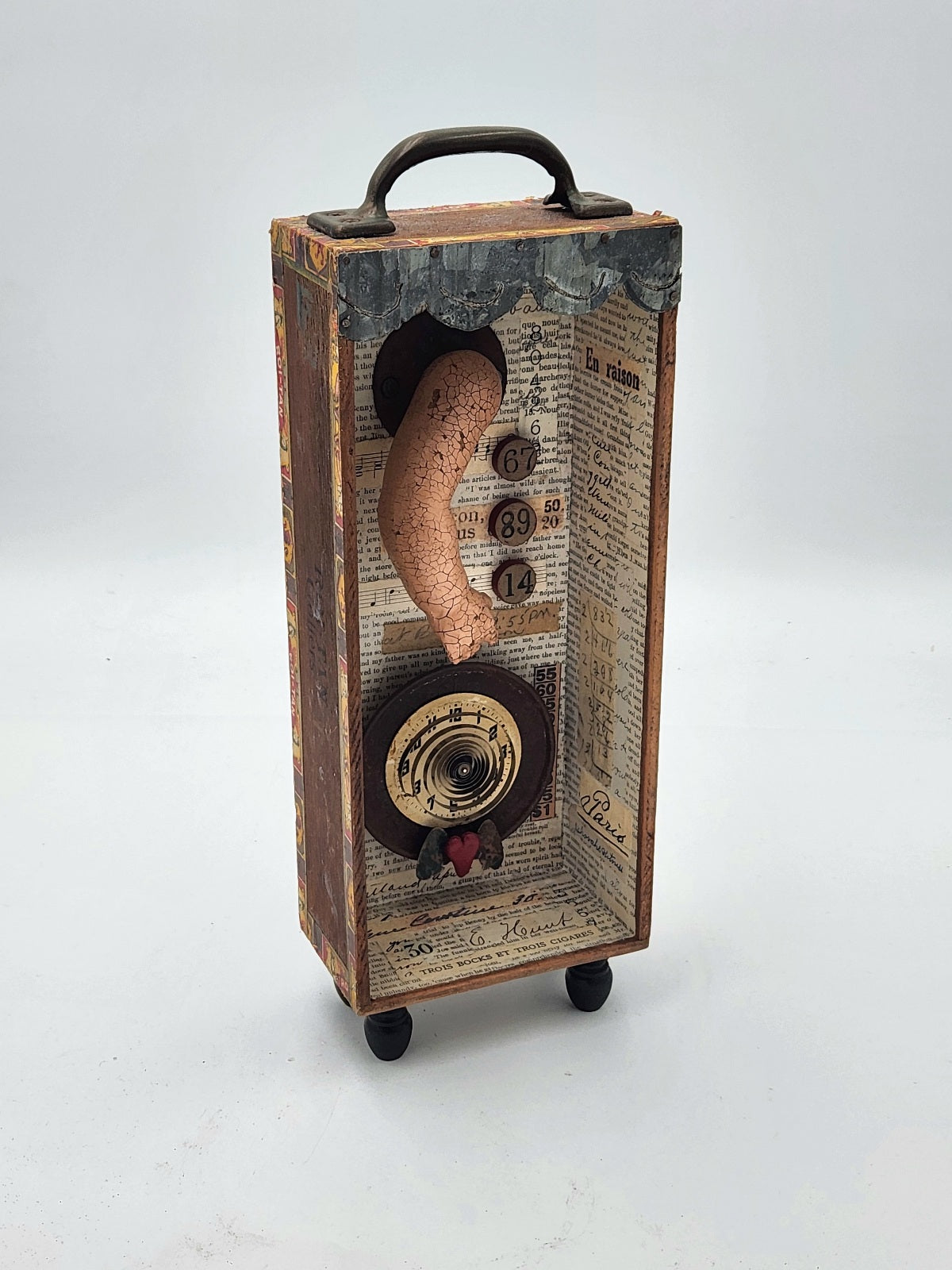 Assemblage Art - Armed Clock with Sacred Heart