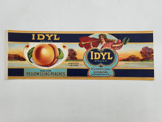 IDYL Brand Yellow Cling Peaches Crate Label From 1926