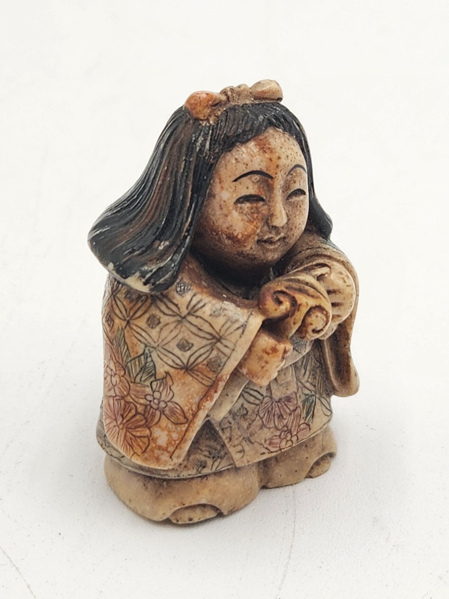 Vintage Netsuke Figurine 18 - Girl with Bow and Wand
