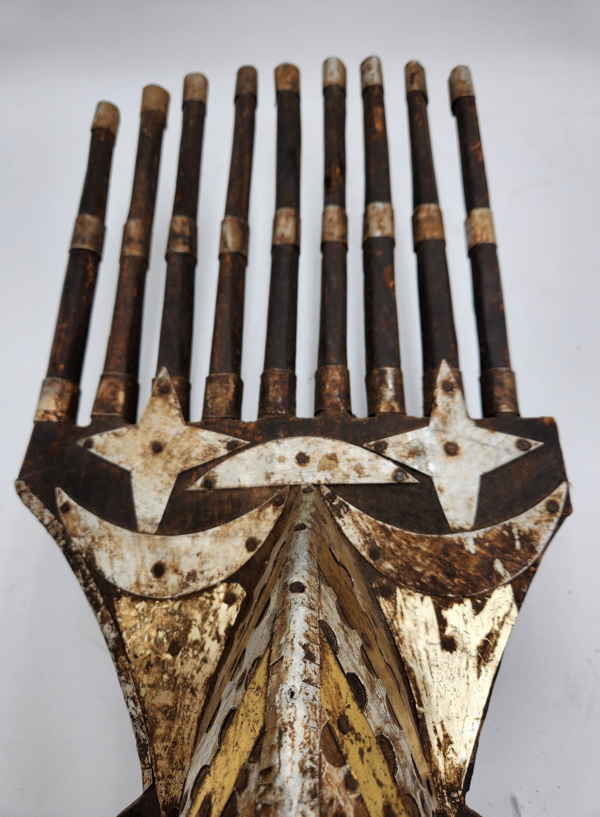 Marka Bamana Bambara Ntomo 9 Horned Mask Mali Carved Wood Metal African