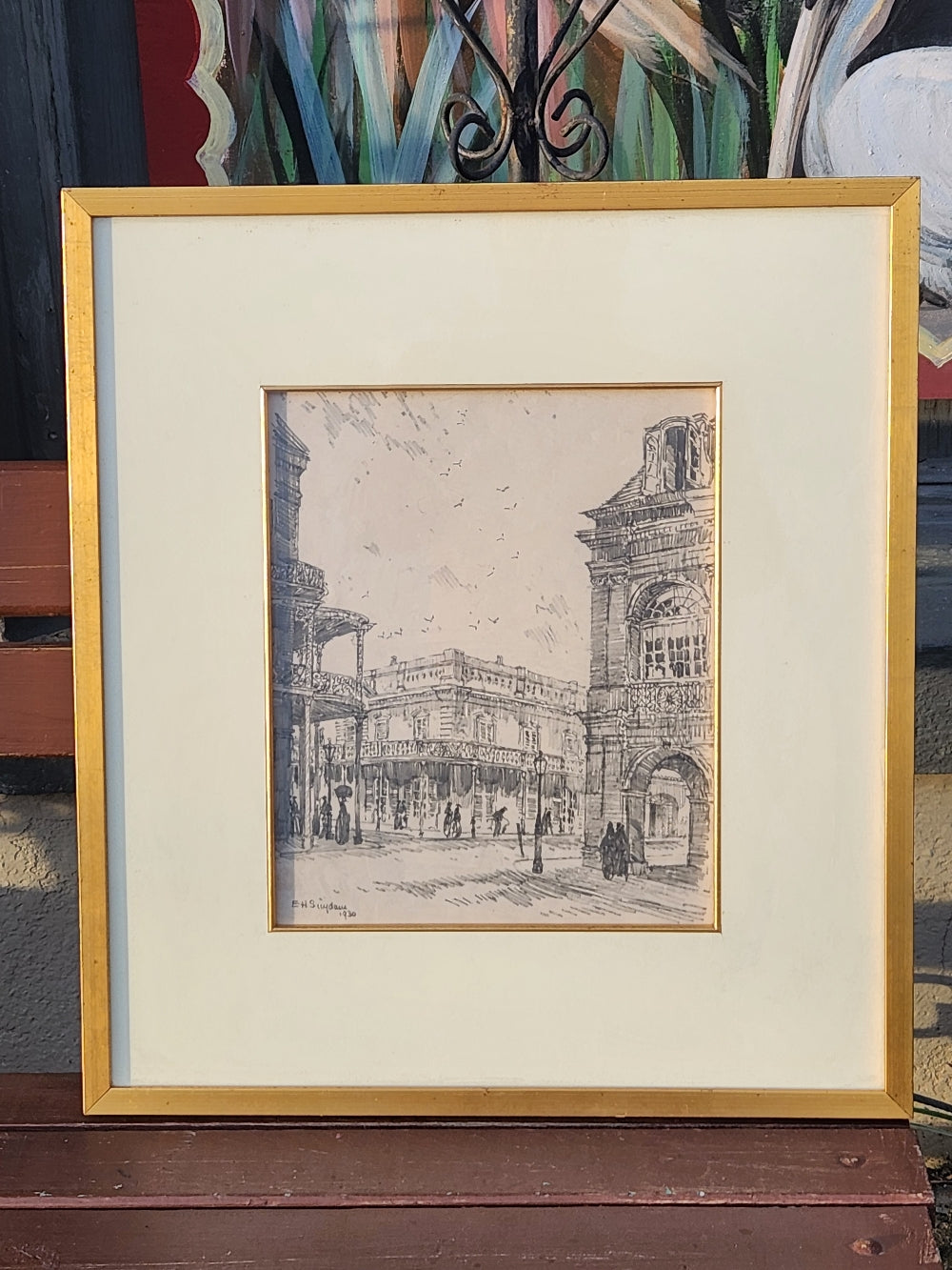 Rare Original Pencil Drawing by Edward Howard Suydam - 1930 A Café on the Place D"Armes