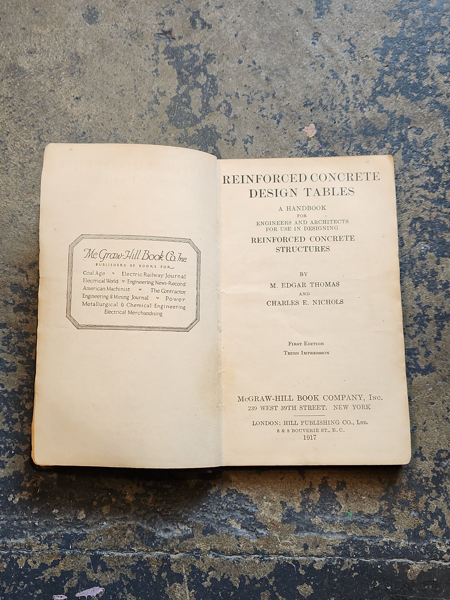 1917 Reinforced Concrete Design Tables — M. Edgar Thomas & C.E. Nichols, McGraw-Hill, 1st Edition Engineering Handbook
