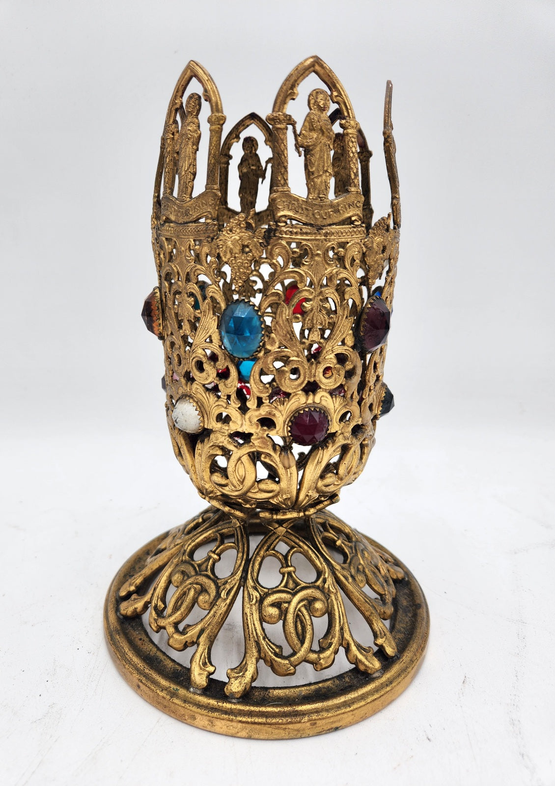 Christ Our King Vintage Filigree & Jeweled Chalice 9"