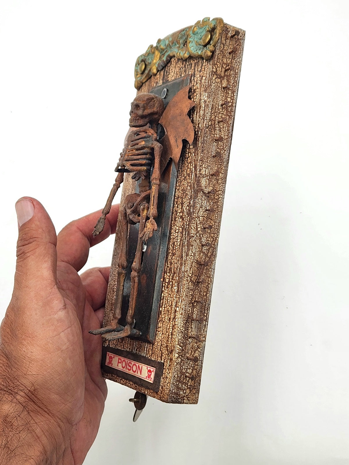 Assemblage Art Skeleton Angel on Blue Board