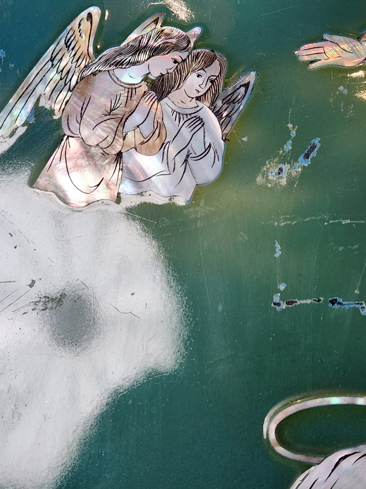 Vintage Lacquer, Mother of Pearl Holy Family