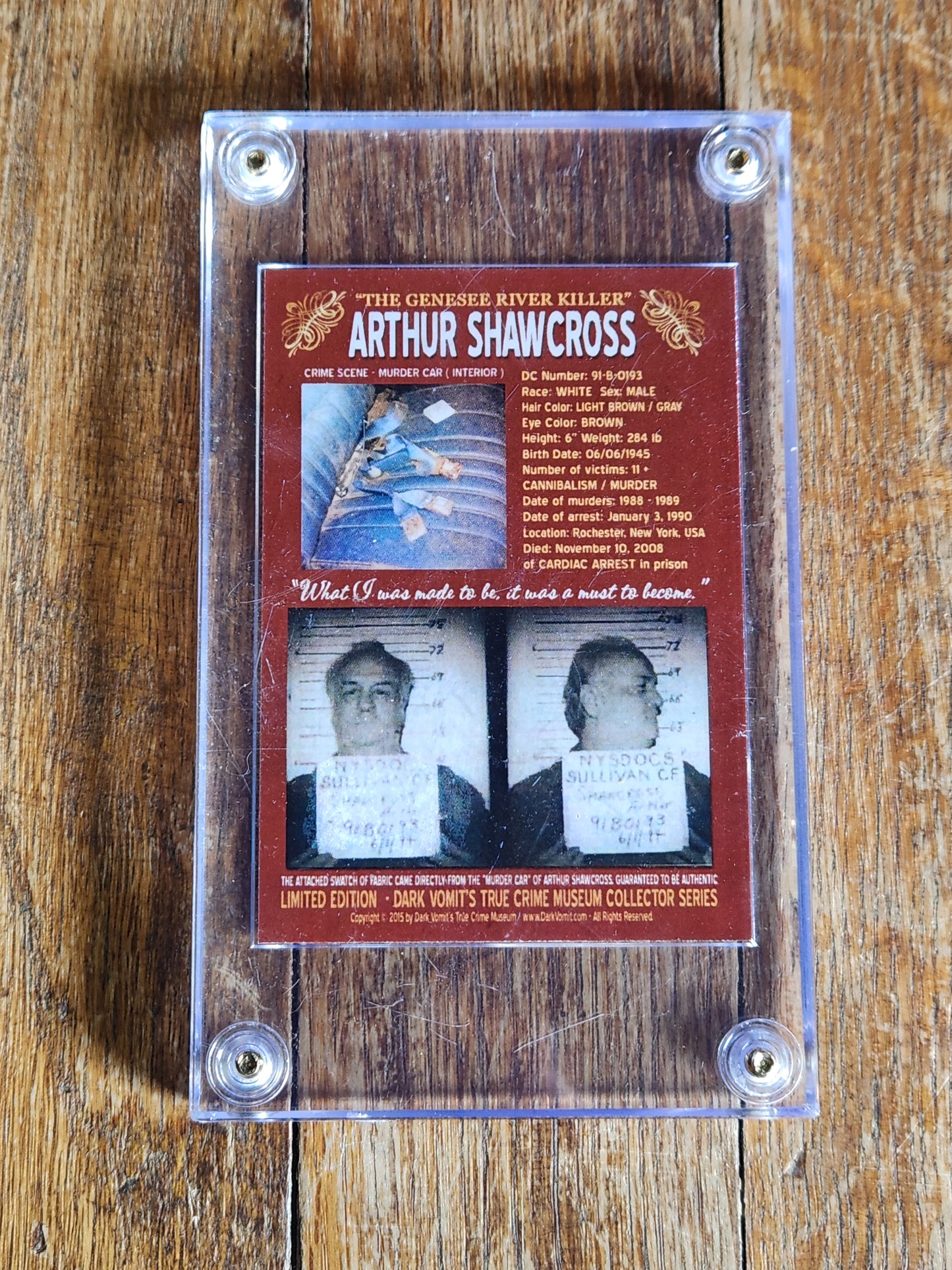 Arthur Shawcross "Murder Car" FABRIC Relic Card 1/100