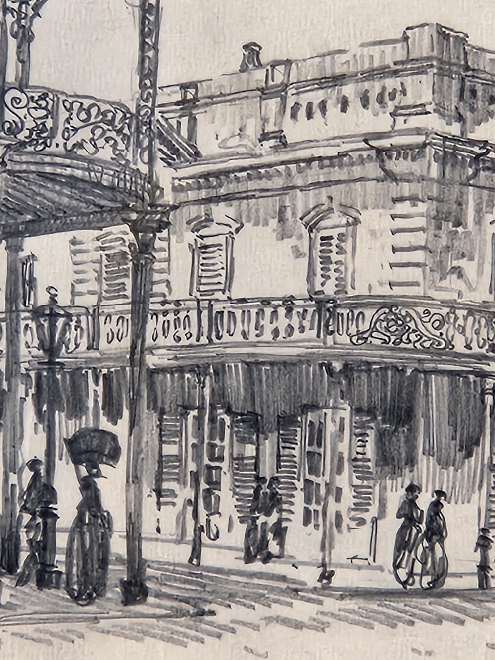 Rare Original Pencil Drawing by Edward Howard Suydam - 1930 A Café on the Place D"Armes