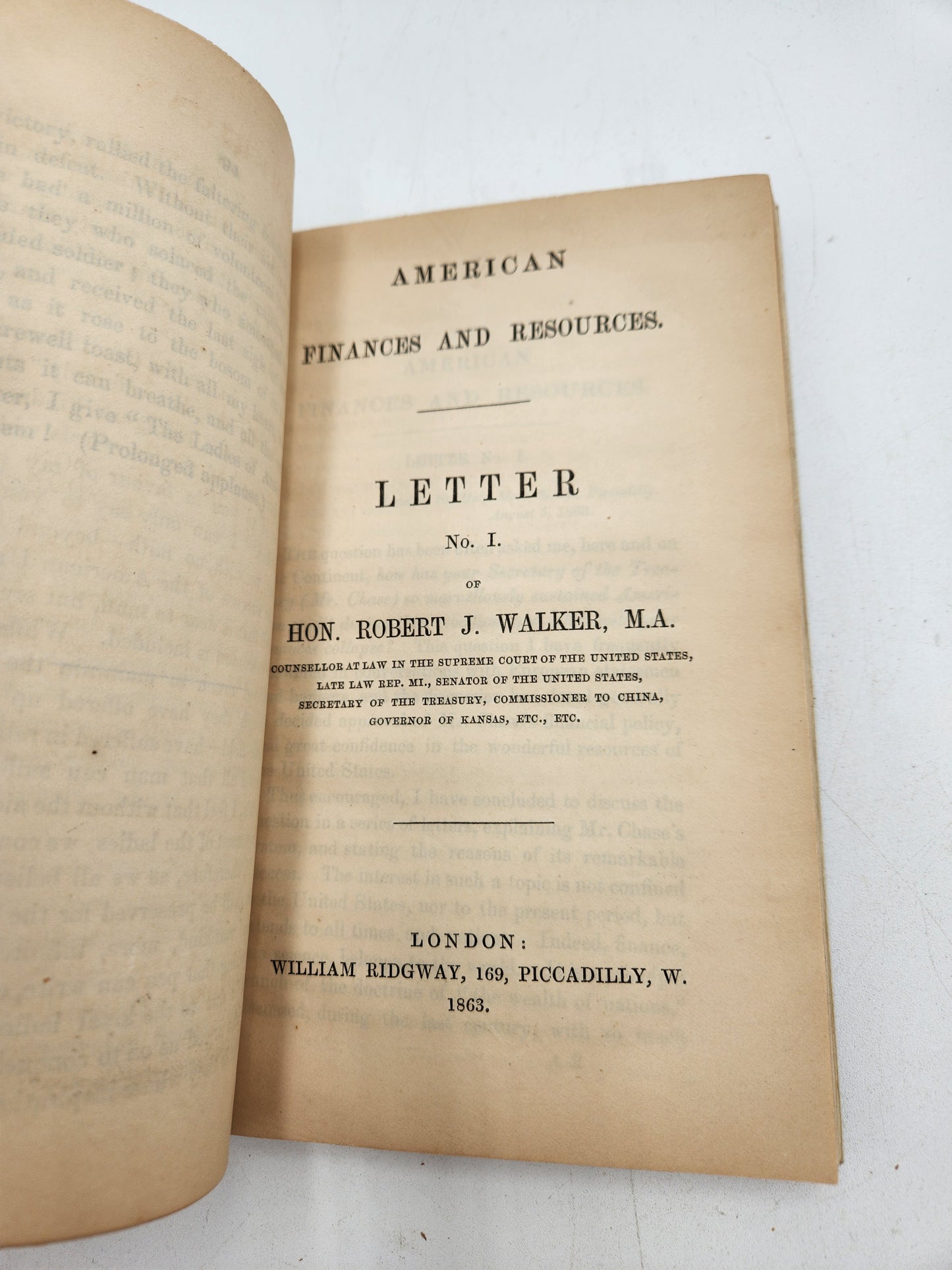 American Slavery and Repudiation Inscribed by Author R.J. Walker 1864