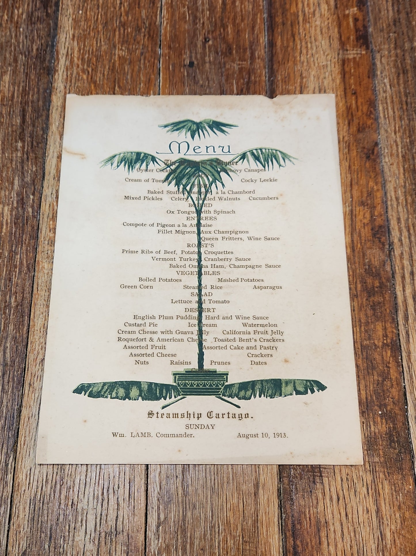 Steamship Cartago Aug. 10 1913 United Fruit Company