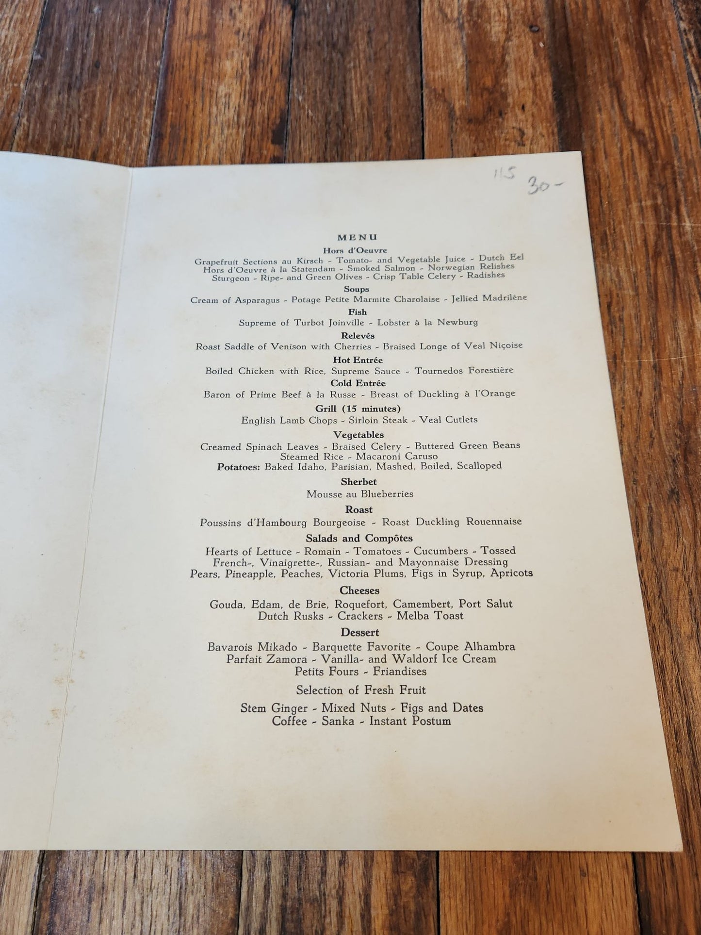 Muiden Castle, Holland-America Line Menu 1958
