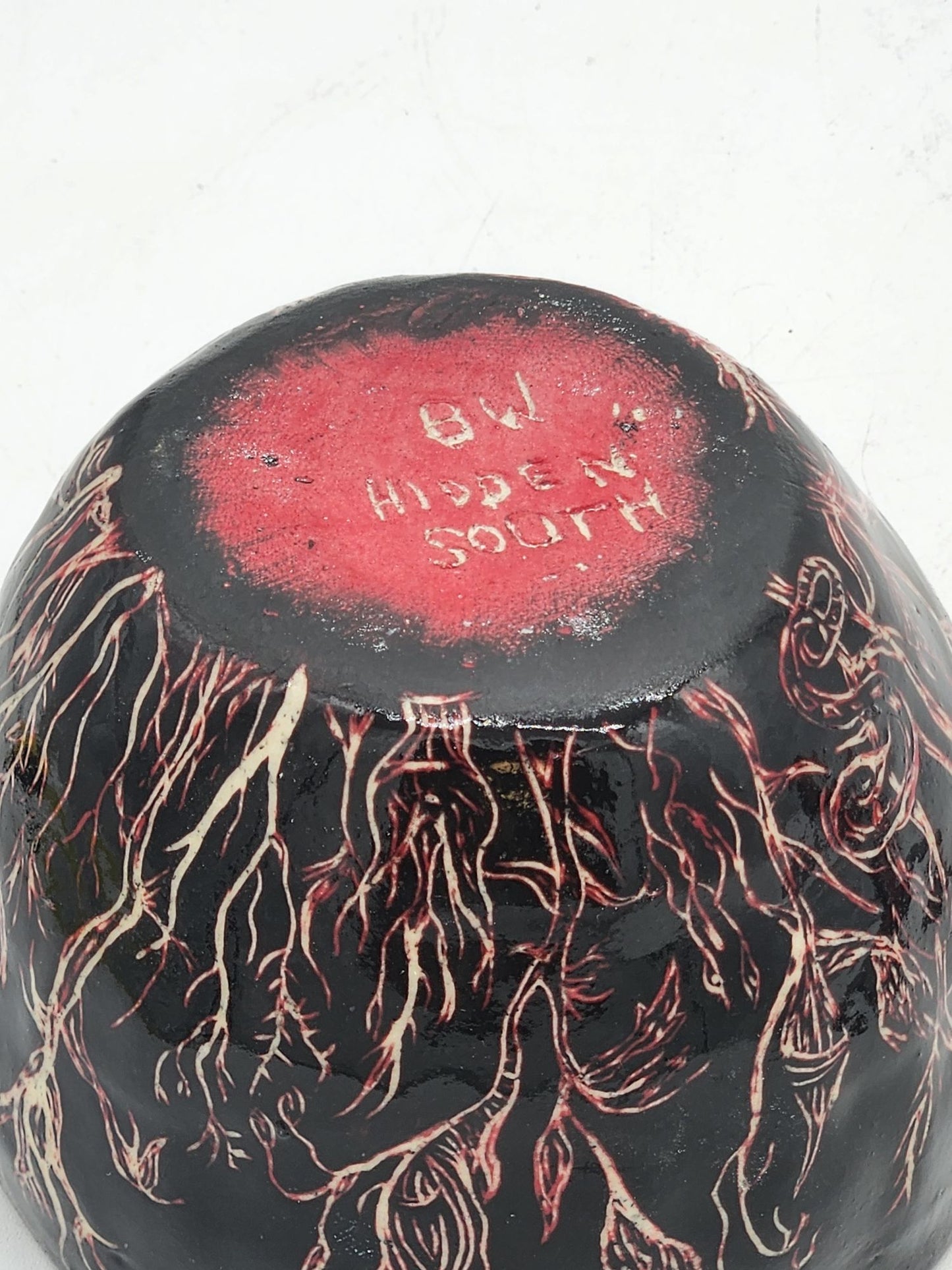 Handcrafted Sgraffito Devil Bowl With Lid