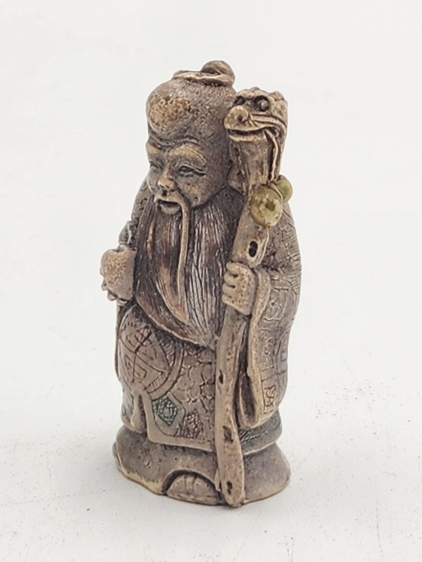 Vintage Netsuke Figurine 15 - Wise Man with Staff and Peach