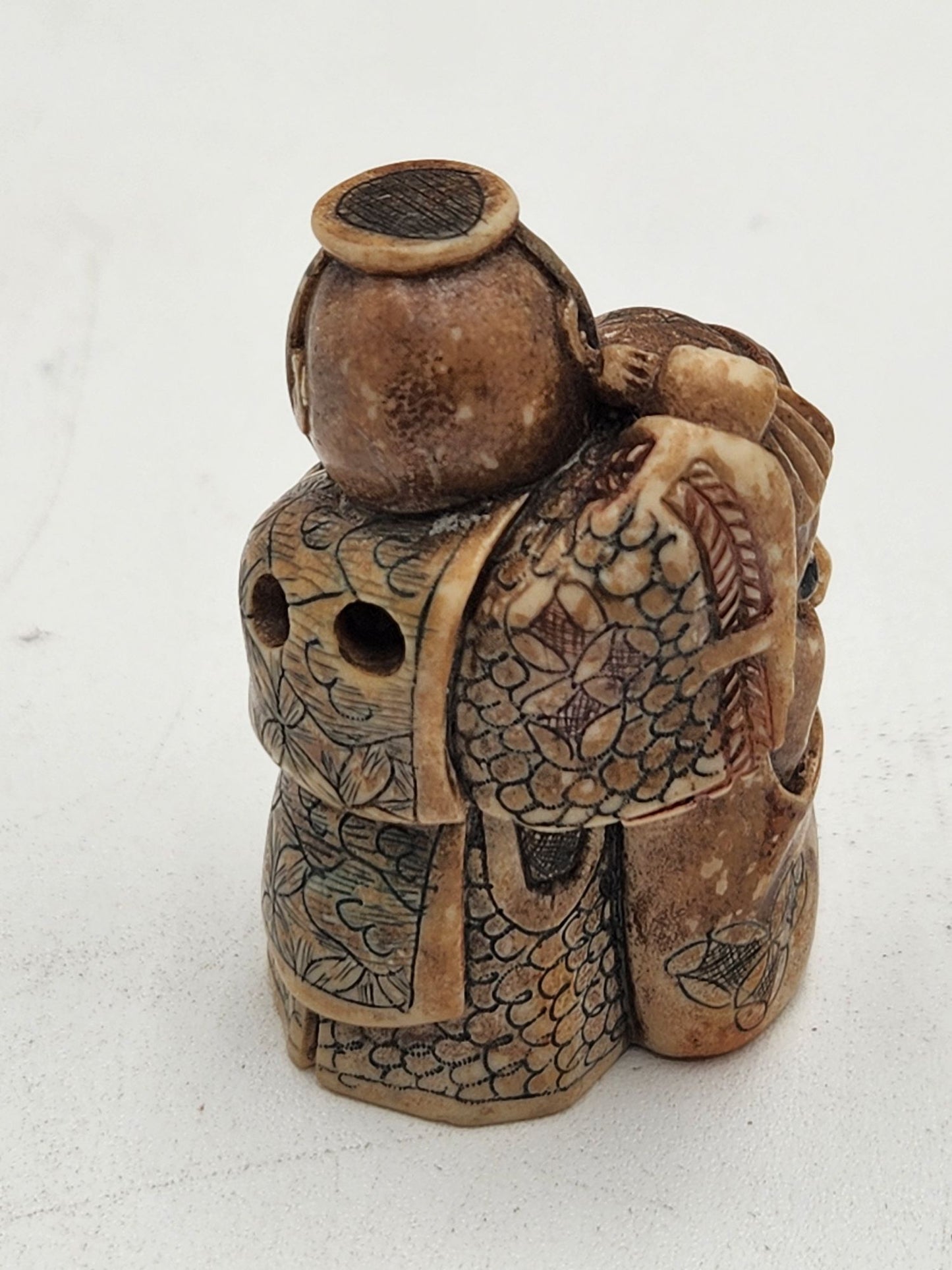 Vintage Netsuke Figurine 10 - Man with Totem or Mask