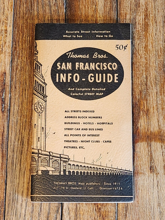 1949 Thomas Bros. San Francisco Info-Guide w/ Fold-Out Color Map Travel Guidebook VTG