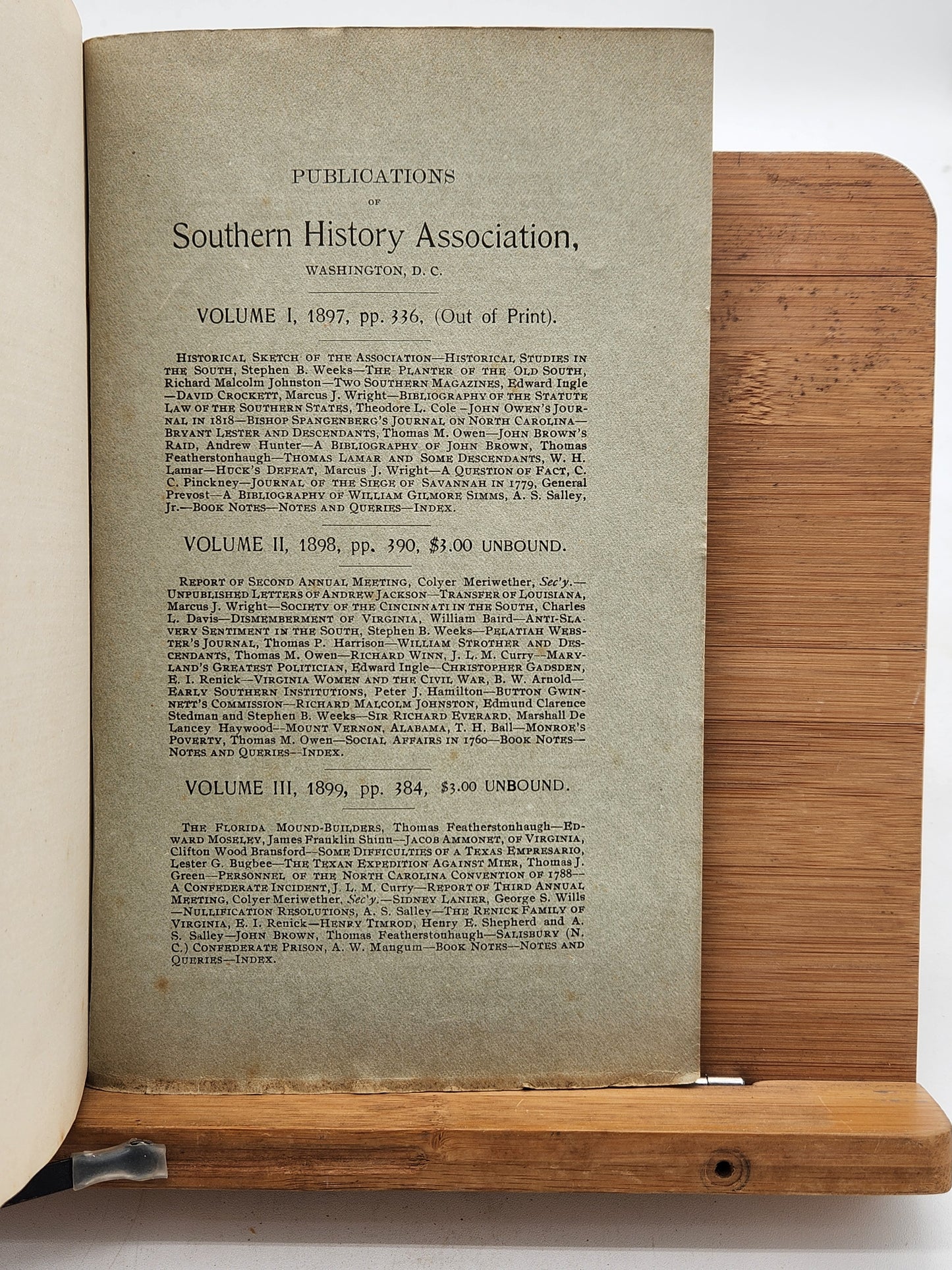 1901 Southern History Association journal with fold-out Louisiana Purchase map and inscription—early Southern historical publication.