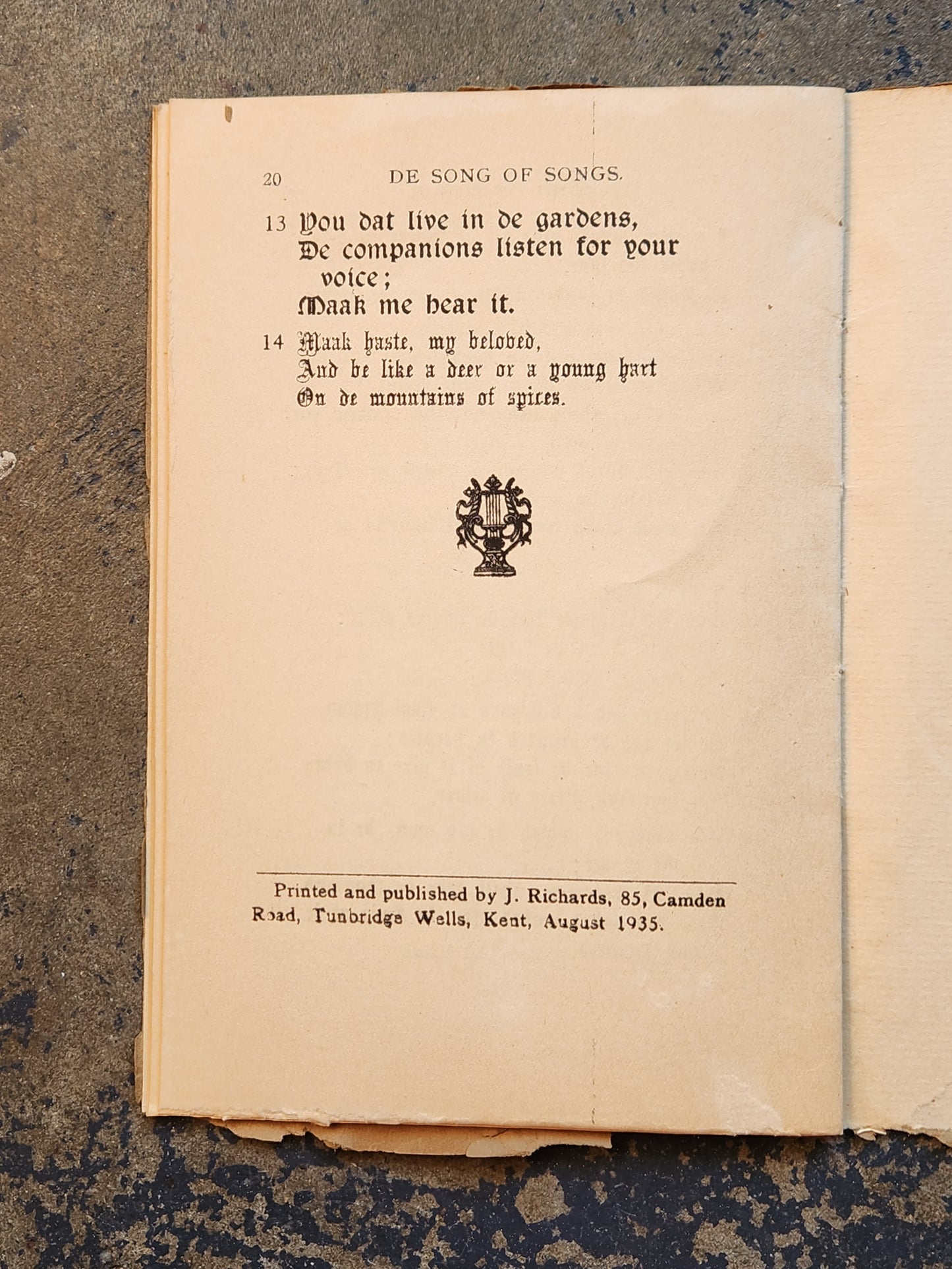 De Song of Songs by Solomon (Jim Cladpole, 1935) Sussex Dialect Edition — Tunbridge Wells Printing