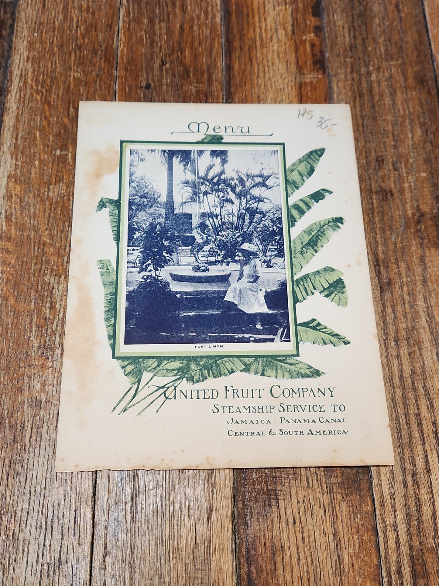 Steamship Cartago March 14th 1913 United Fruit Company Menu