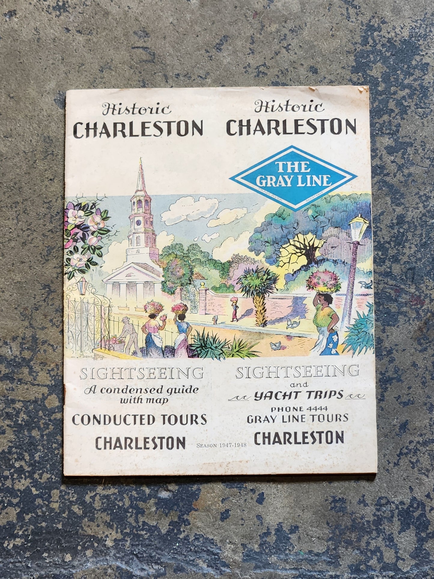 Vintage 1947–1948 Charleston SC Gray Line Tours Travel Guide Booklet w/ Map & Ads