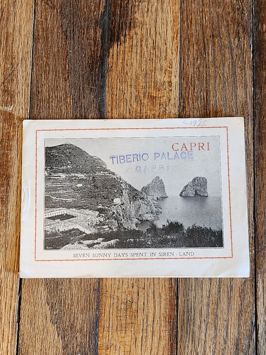 c.1925 Capri Travel Booklet – Seven Sunny Days Spent in Siren-Land – Tiberio Palace Hotel Stamp Italy