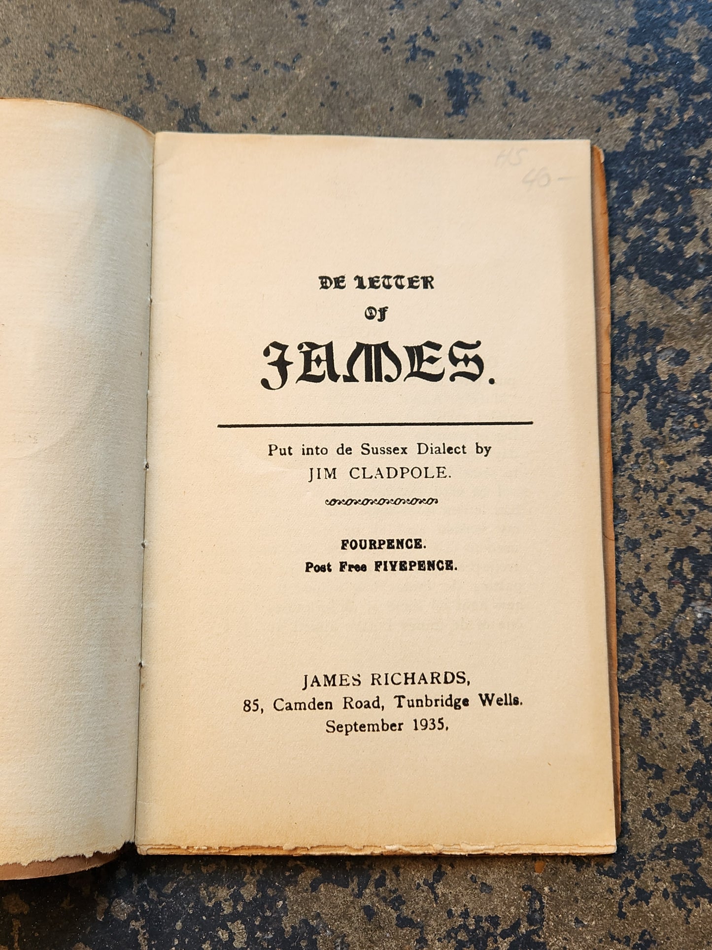 De Letter of James (1935) — Sussex Dialect Translation by Jim Cladpole — Tunbridge Wells Printing