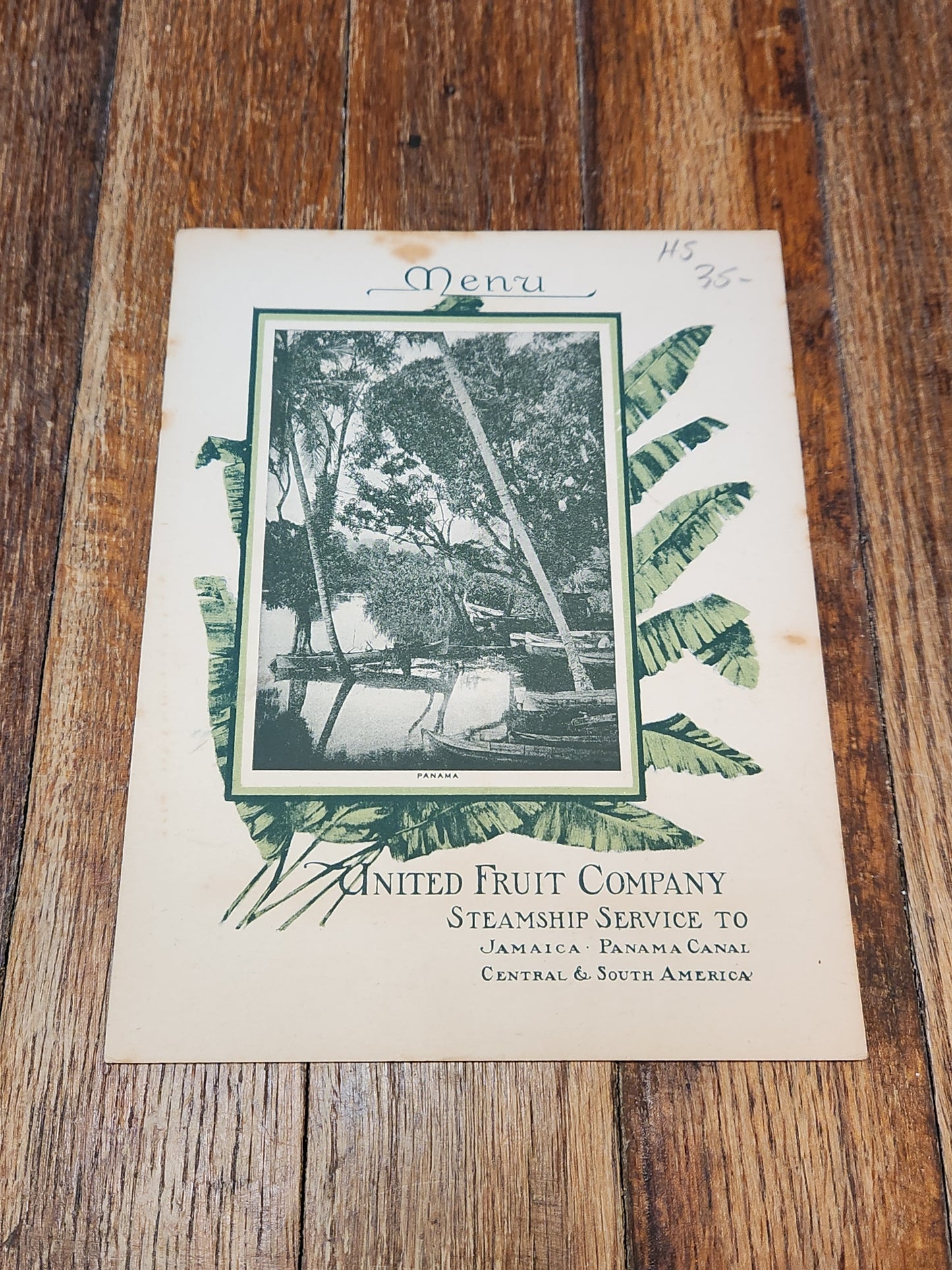Steamship Cartago April 12 1913 United Fruit Company Menu