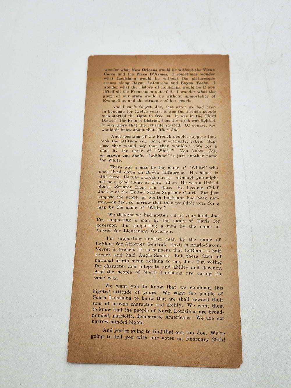 Fred C. Barksdale's Answer to Joe T. Cawthorn's Attack on the French People 1944 Speech Over Statewide Louisiana Radio