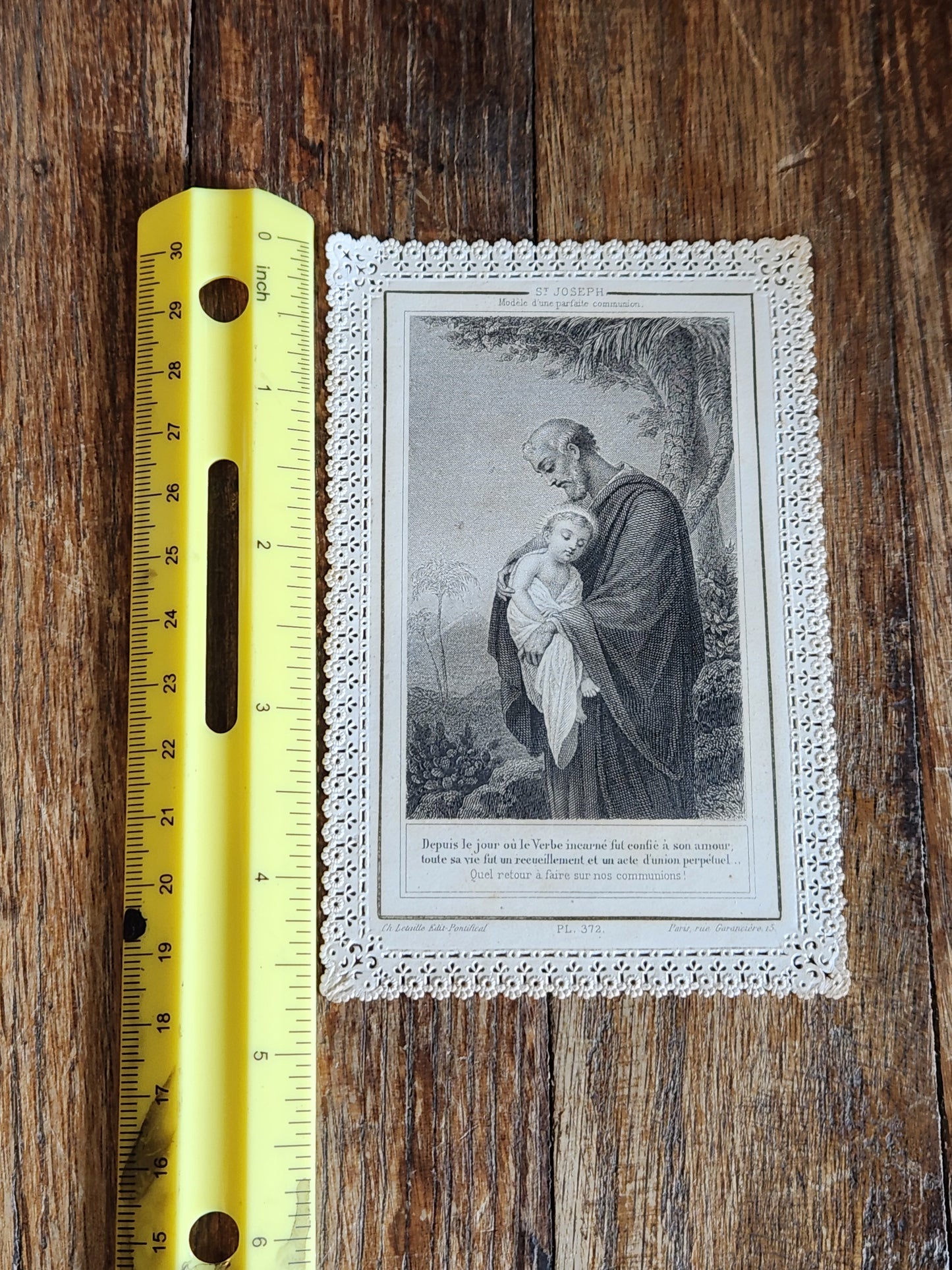 Antique French Lace Communion Card — St. Joseph with Child Jesus — c. 1880s–1890s