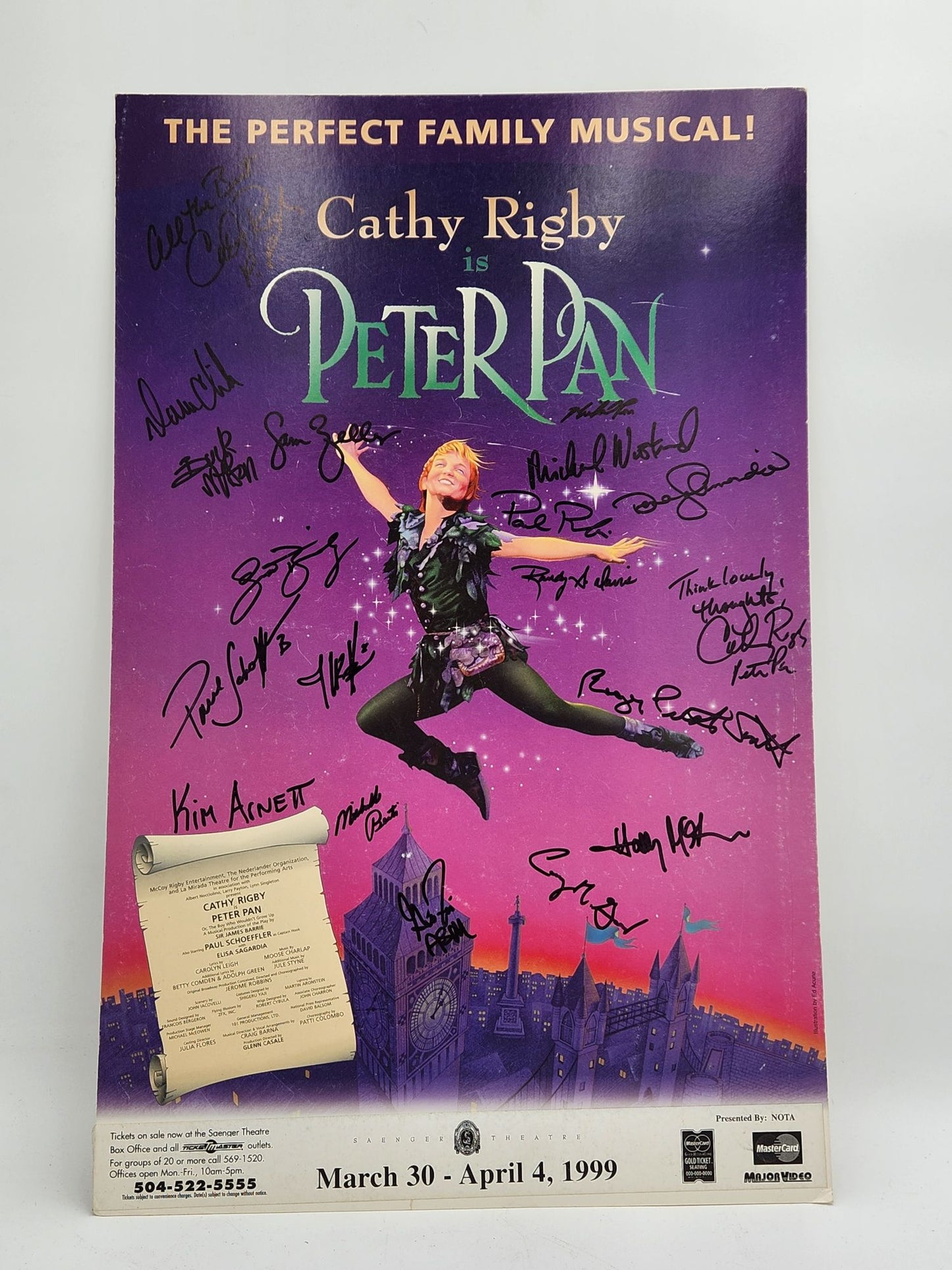 Cathy Rigby Peter Pan Autographed Signed Poster Window Card 14x22