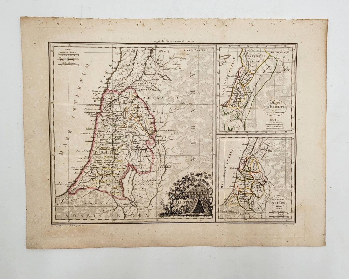 Original Map 1812 of Palestine, Holy Land, Israel, Middle East - Conrad Malte-Brun / Lapie