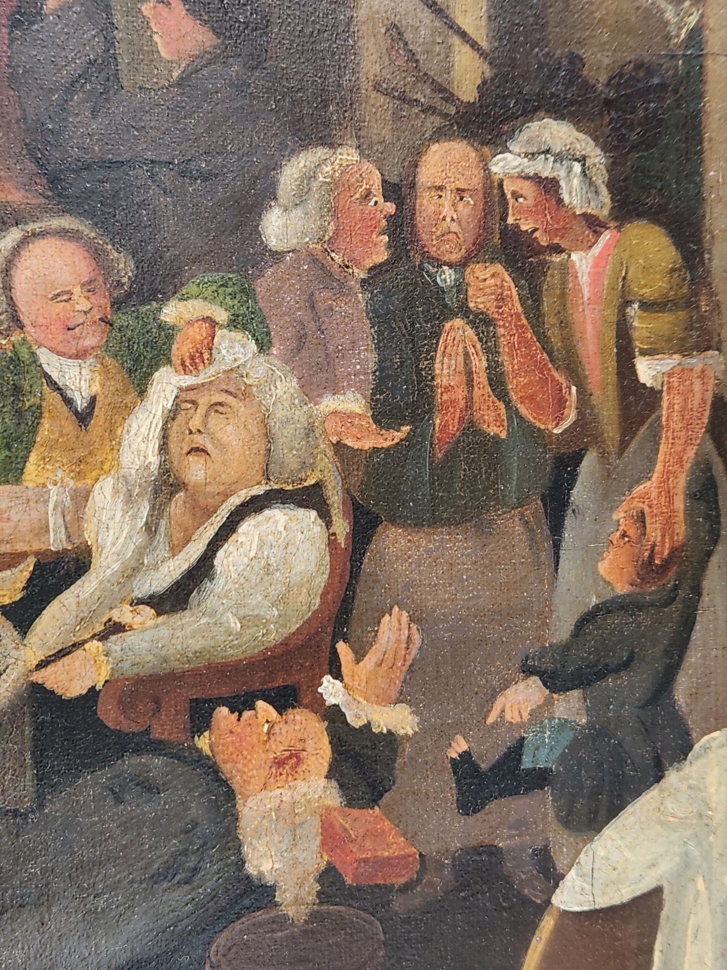 Antique Oil Painting of Famous Etching, An Election Entertainment, 1755 Humours of an Election Series by William Hogarth