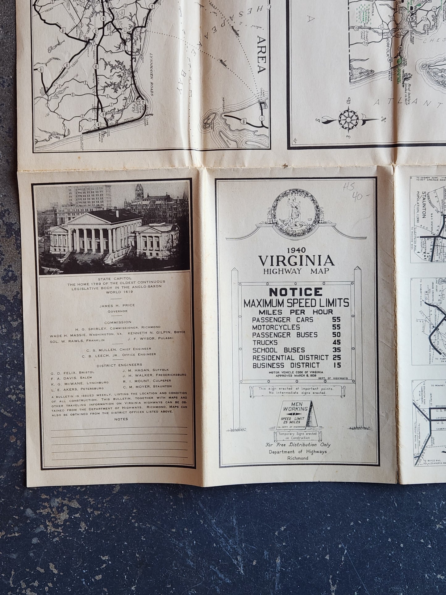 1940 Virginia State Highway Map – Department of Highways Richmond – Vintage Road Map