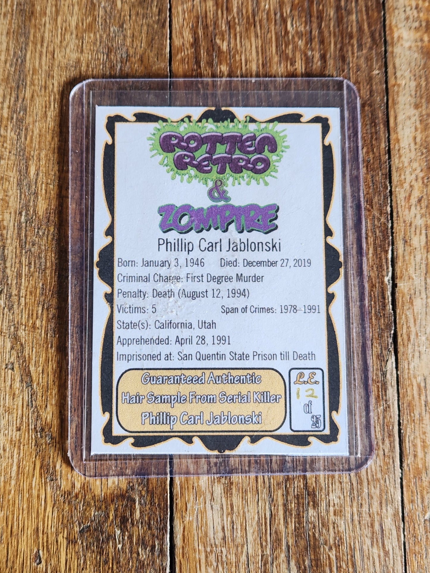 Rare True Crime Relic Card: Phillip Carl Jablonski Hair Sample (Limited Edition 1/25)