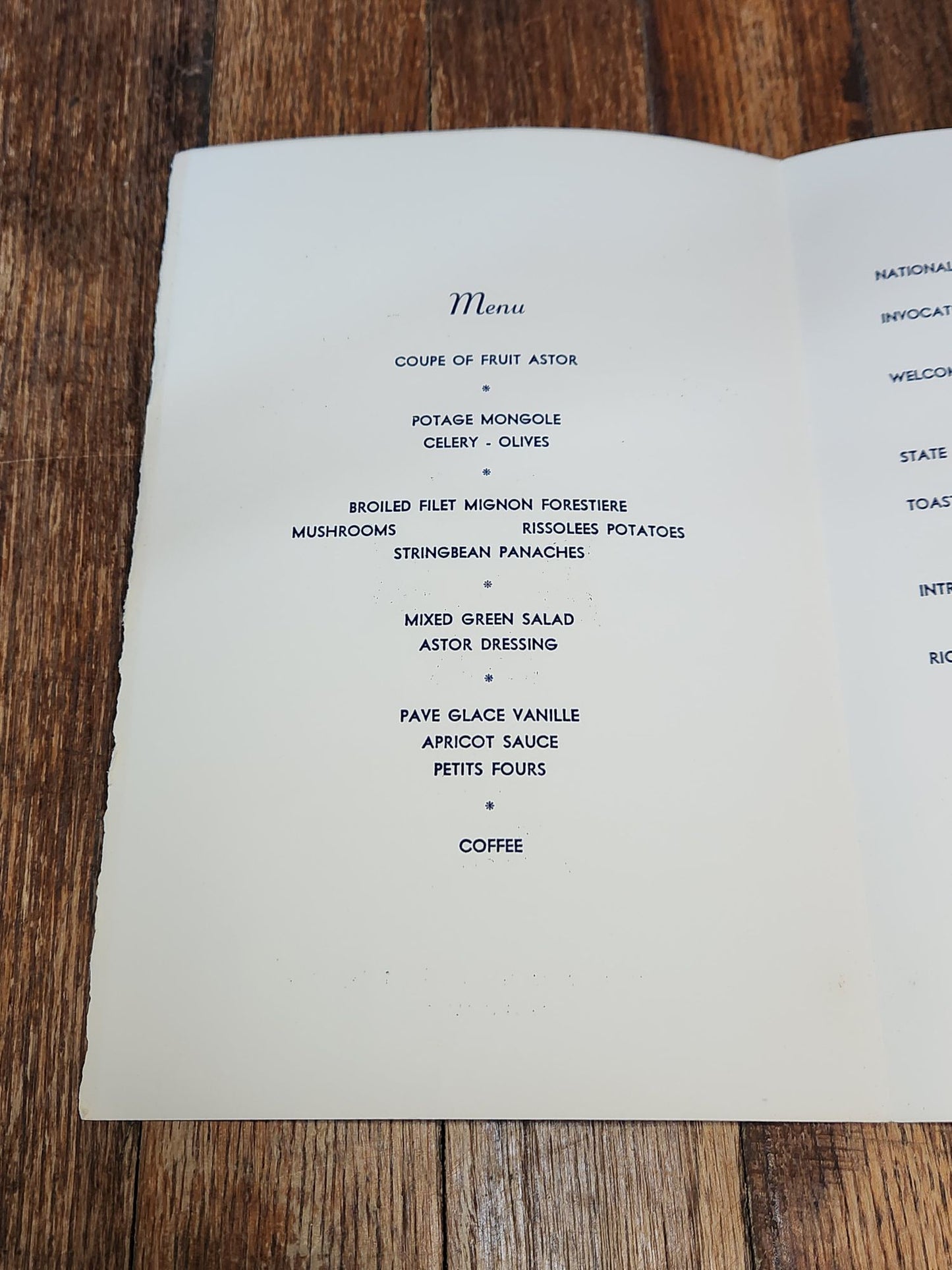 Veterans of Foreign Wars of The United States Distinguished Guests Banquet Menu