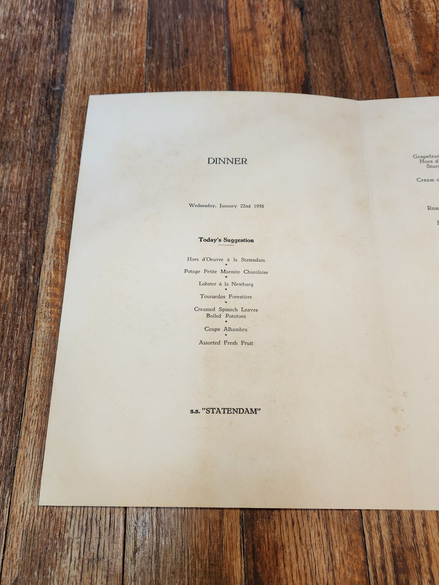 Muiden Castle, Holland-America Line Menu 1958