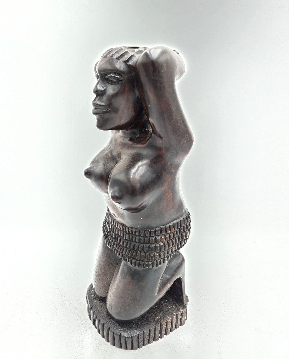 Vintage Wood Carved African Woman Kneeling