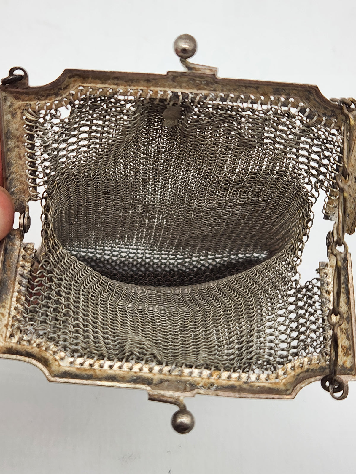 Antique Whiting & Davis Silver Tone Ring Mesh Flapper Evening Bag Chain Purse 1920s