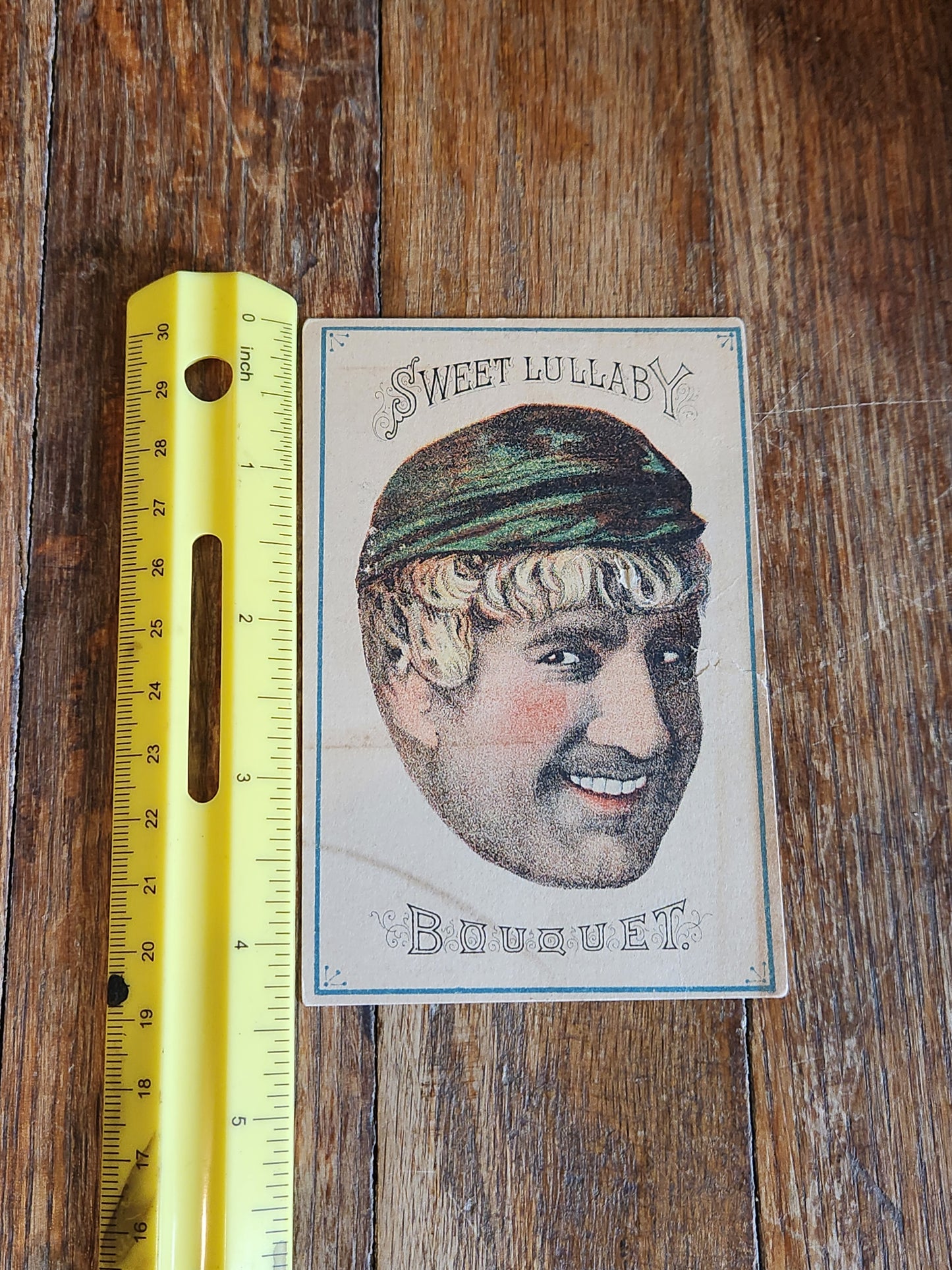 Victorian Trade Card Sweet Lullaby Bouquet Perfume Die Cut Head c.1880s