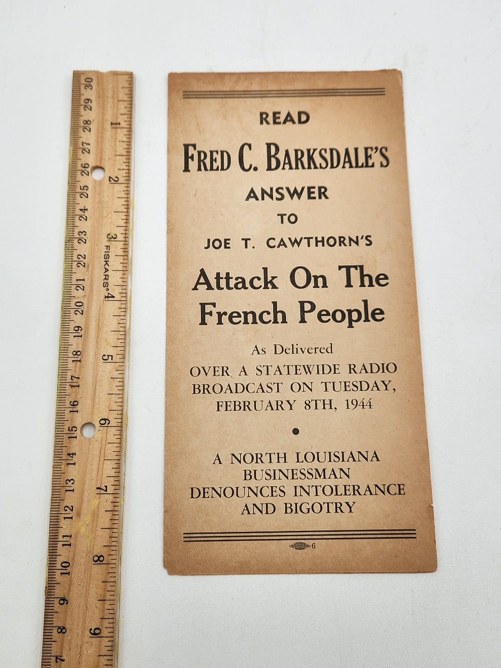 Fred C. Barksdale's Answer to Joe T. Cawthorn's Attack on the French People 1944 Speech Over Statewide Louisiana Radio