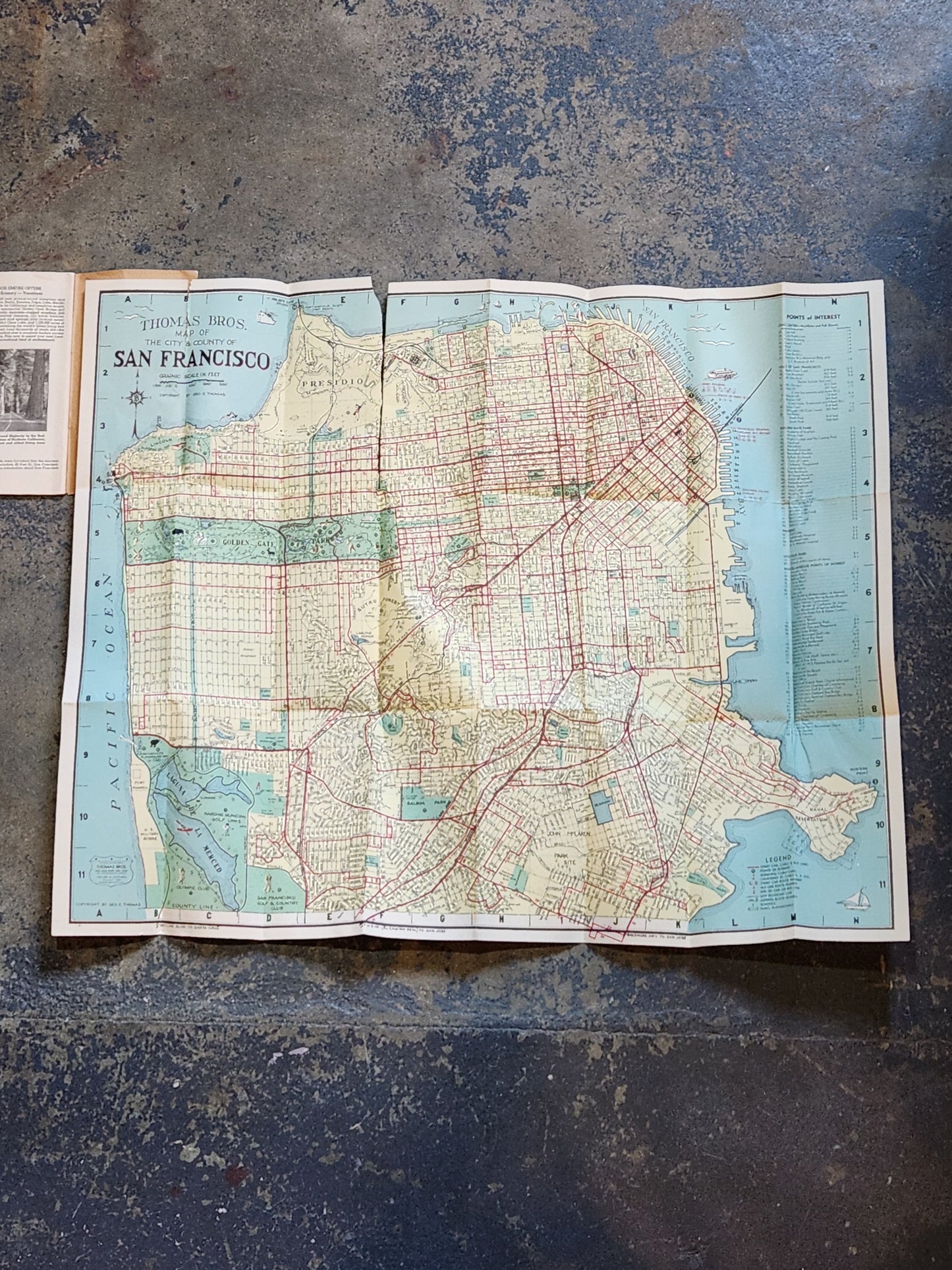 1949 Thomas Bros. San Francisco Info-Guide w/ Fold-Out Color Map Travel Guidebook VTG