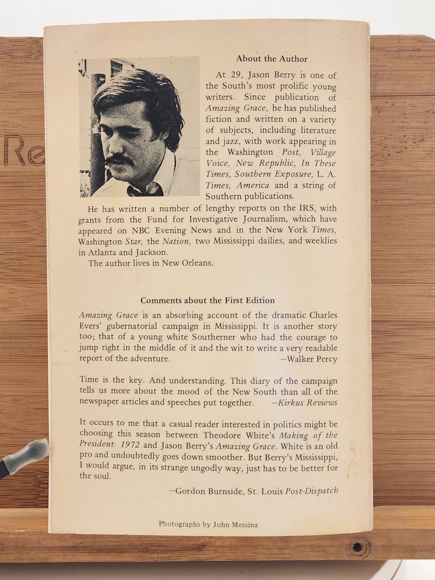 Signed 1978 2nd edition of Jason Berry’s Amazing Grace, chronicling Charles Evers’s historic Mississippi campaign.