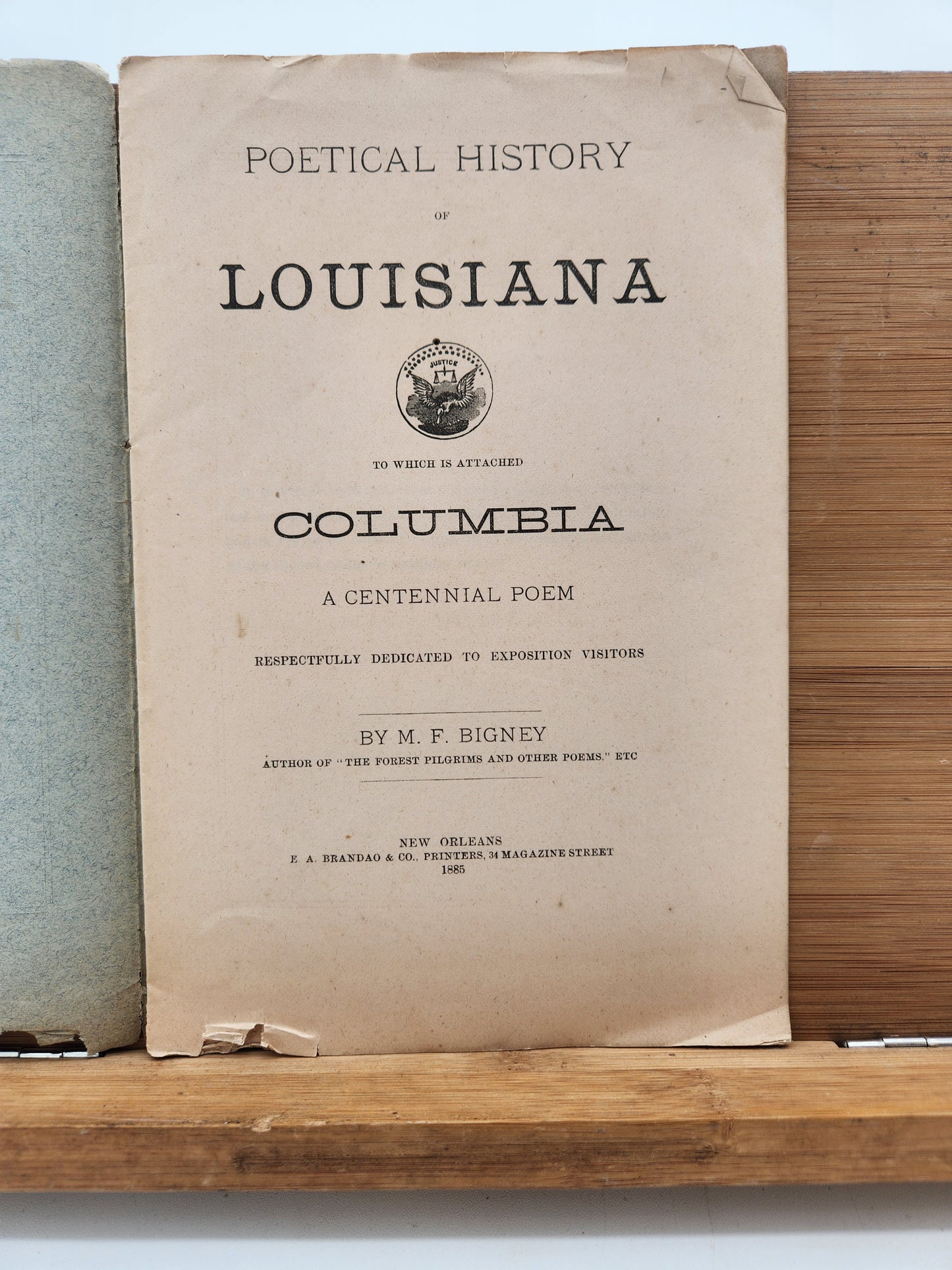 1885 Poetical History of Louisiana – M.F. Bigney – New Orleans World’s Fair Booklet RARE