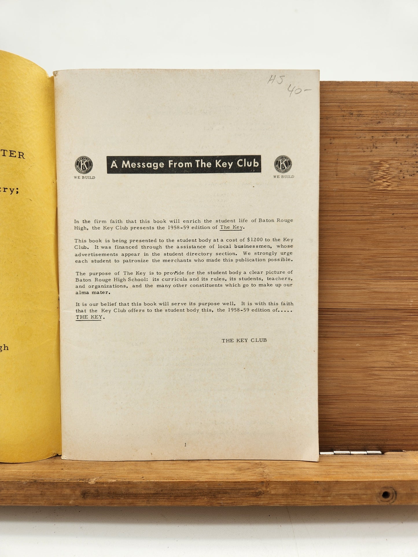 1958-59 Baton Rouge High School “The Key” Student Handbook & Directory